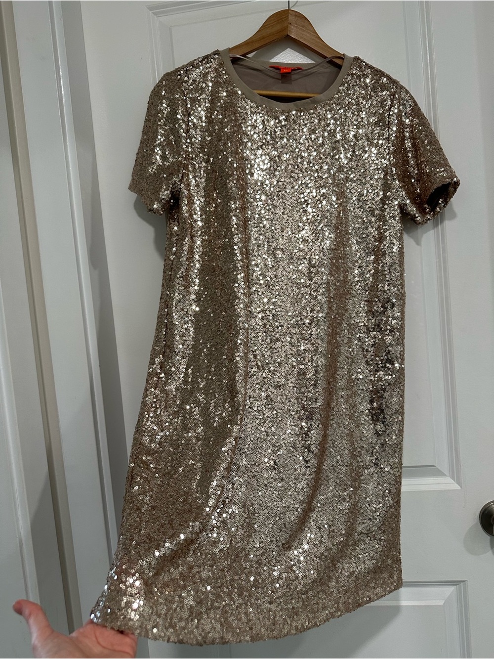 Joe Fresh Champagne Sequin Mini Shift Tee Shirt Dress Women’s Size Small - Picture 3 of 9